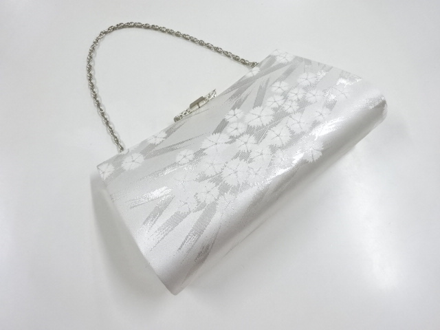 リサイクル　銀糸撫子模様織り出し和装バッグ